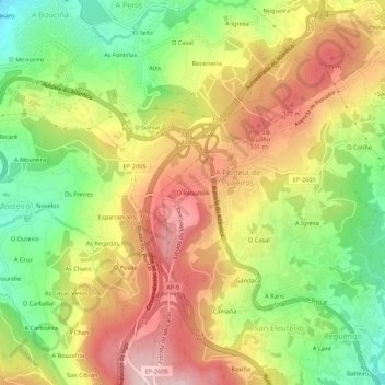 Mappa topografica O Rebullón, altitudine, rilievo