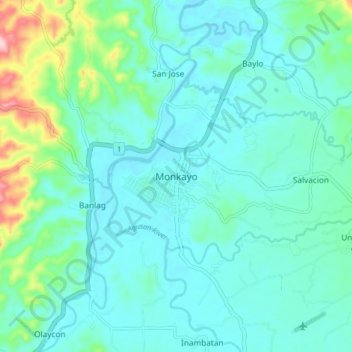 Mappa topografica Monkayo, altitudine, rilievo