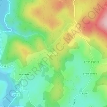 Mappa topografica Le Champ Bercot, altitudine, rilievo