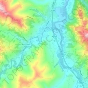 Mappa topografica Bora Alta, altitudine, rilievo
