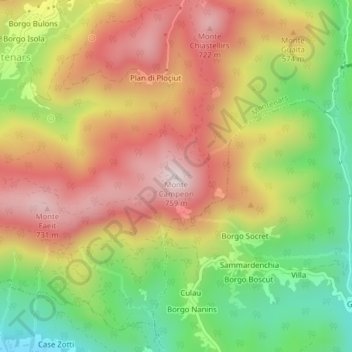 Mappa topografica Monte Campeon, altitudine, rilievo