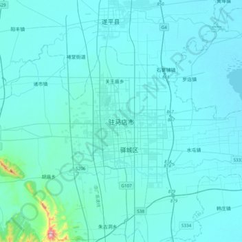 Mappa topografica 驻马店市, altitudine, rilievo