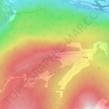 Mappa topografica Testa d'Arpy, altitudine, rilievo