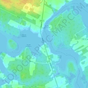 Mappa topografica Pokemouche, altitudine, rilievo