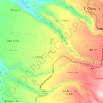 Mappa topografica Checa, altitudine, rilievo