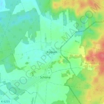 Mappa topografica Kolpien, altitudine, rilievo