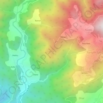 Mappa topografica Barnet, altitudine, rilievo
