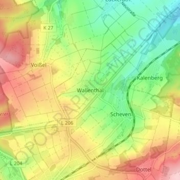 Mappa topografica Wallenthal, altitudine, rilievo