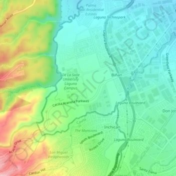 Mappa topografica Biñan, altitudine, rilievo