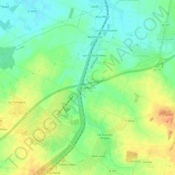 Mappa topografica Grolleau, altitudine, rilievo