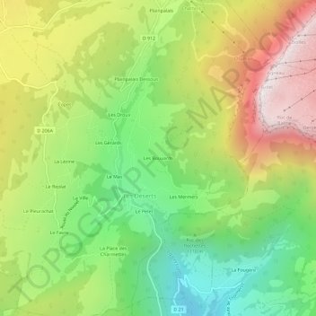 Mappa topografica Les Bouvards, altitudine, rilievo
