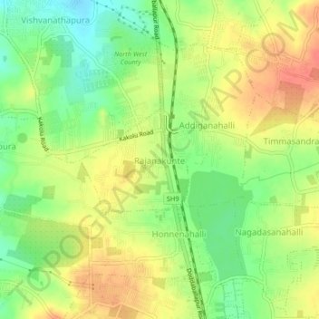 Mappa topografica Rajanakunte, altitudine, rilievo