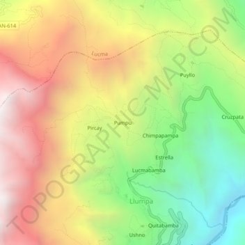 Mappa topografica Pumpu, altitudine, rilievo