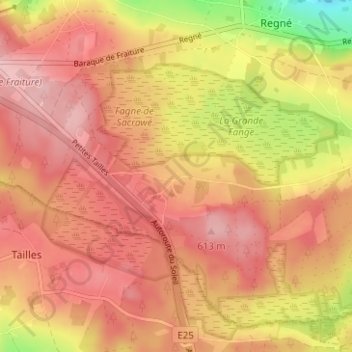 Mappa topografica Petites-Tailles, altitudine, rilievo