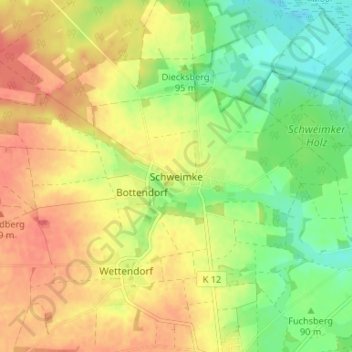 Mappa topografica Schweimke, altitudine, rilievo