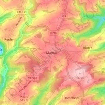 Mappa topografica Marnach, altitudine, rilievo