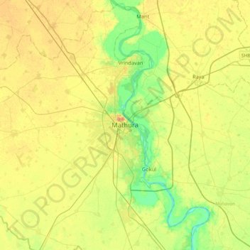 Mappa topografica Mathura, altitudine, rilievo