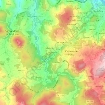 Mappa topografica Regadinhas, altitudine, rilievo