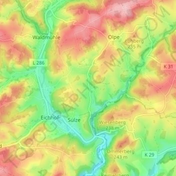Mappa topografica Selbach, altitudine, rilievo