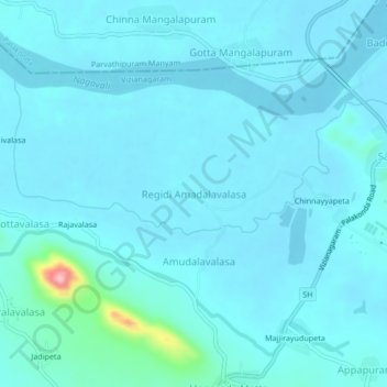 Mappa topografica Regidi Amadalavalasa, altitudine, rilievo