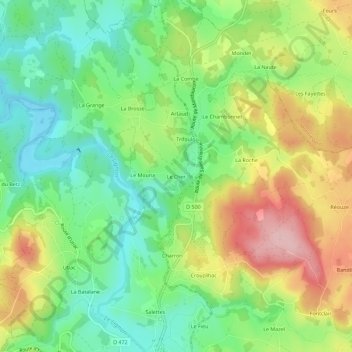 Mappa topografica Le Cher, altitudine, rilievo