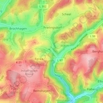 Mappa topografica Kuhlbach, altitudine, rilievo