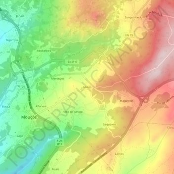 Mappa topografica Alvites, altitudine, rilievo