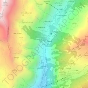 Mappa topografica Ussin, altitudine, rilievo