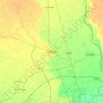 Mappa topografica Sonipat, altitudine, rilievo