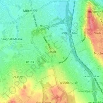Mappa topografica Upton, altitudine, rilievo