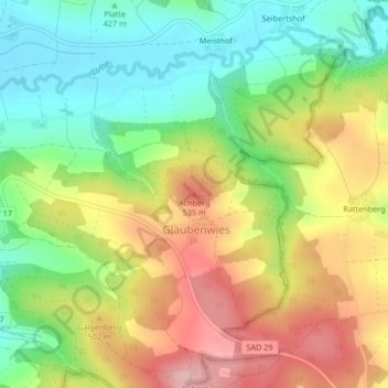 Mappa topografica Achberg, altitudine, rilievo