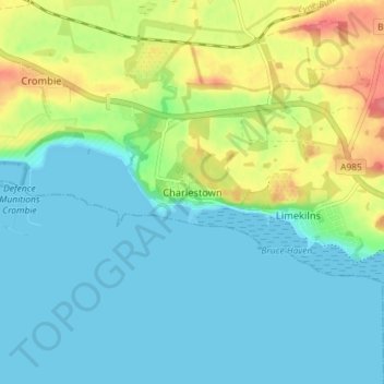 Mappa topografica Charlestown, altitudine, rilievo