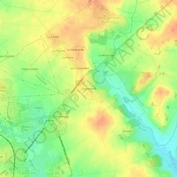 Mappa topografica Puybelliard, altitudine, rilievo