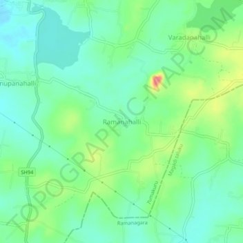 Mappa topografica Ramanahalli, altitudine, rilievo