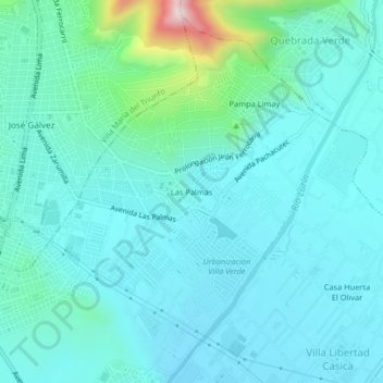 Mappa topografica Las Palmas, altitudine, rilievo