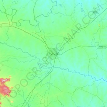 Mappa topografica Purulia, altitudine, rilievo