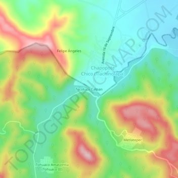 Mappa topografica Tecoluco Calpan, altitudine, rilievo
