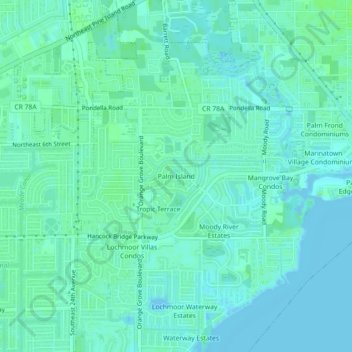 Mappa topografica Palm Island, altitudine, rilievo