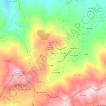 Mappa topografica Chãos, altitudine, rilievo
