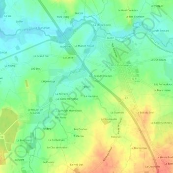 Mappa topografica Hénon, altitudine, rilievo