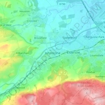 Mappa topografica Johnstone, altitudine, rilievo