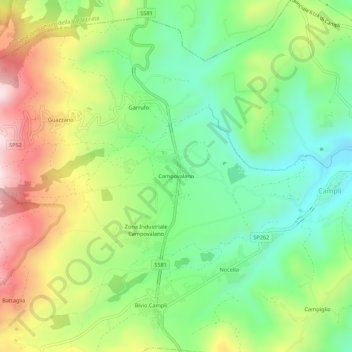 Mappa topografica Campovalano, altitudine, rilievo