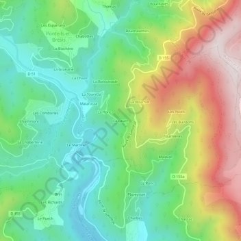 Mappa topografica La Lauze, altitudine, rilievo