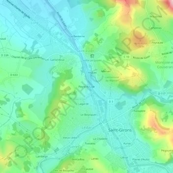 Mappa topografica Peyre-Rouge, altitudine, rilievo