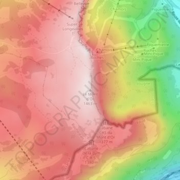 Mappa topografica Le Mont d'Or, altitudine, rilievo