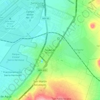 Mappa topografica Tecámac, altitudine, rilievo