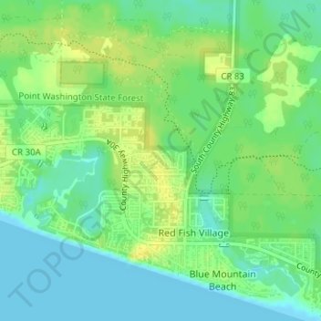 Mappa topografica Blue Mountain, altitudine, rilievo