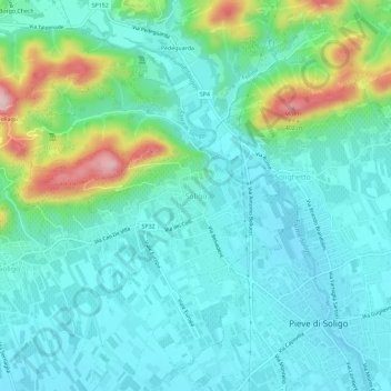Mappa topografica Soligo, altitudine, rilievo
