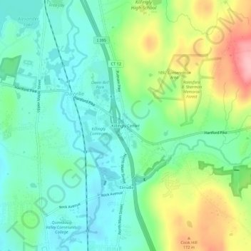 Mappa topografica Killingly Center, altitudine, rilievo