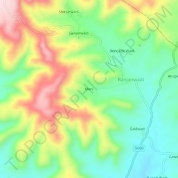 Mappa topografica Meni, altitudine, rilievo